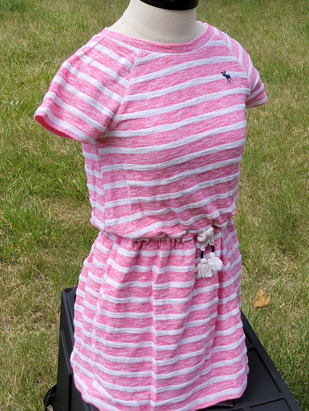 abercrombie kids Pink & White Striped Cotton Drawstring Dress